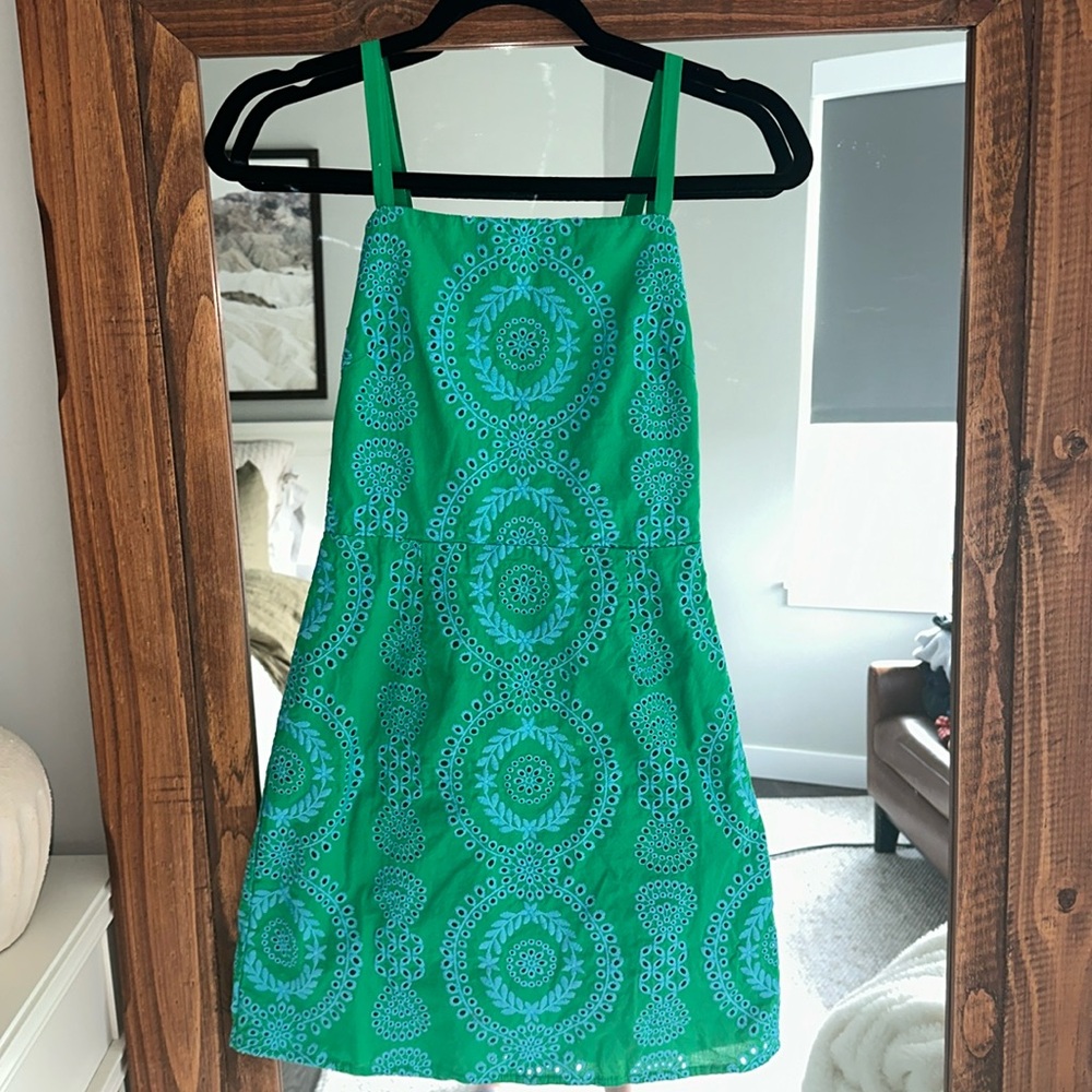 Green & Blue Embroidered Mini Dress